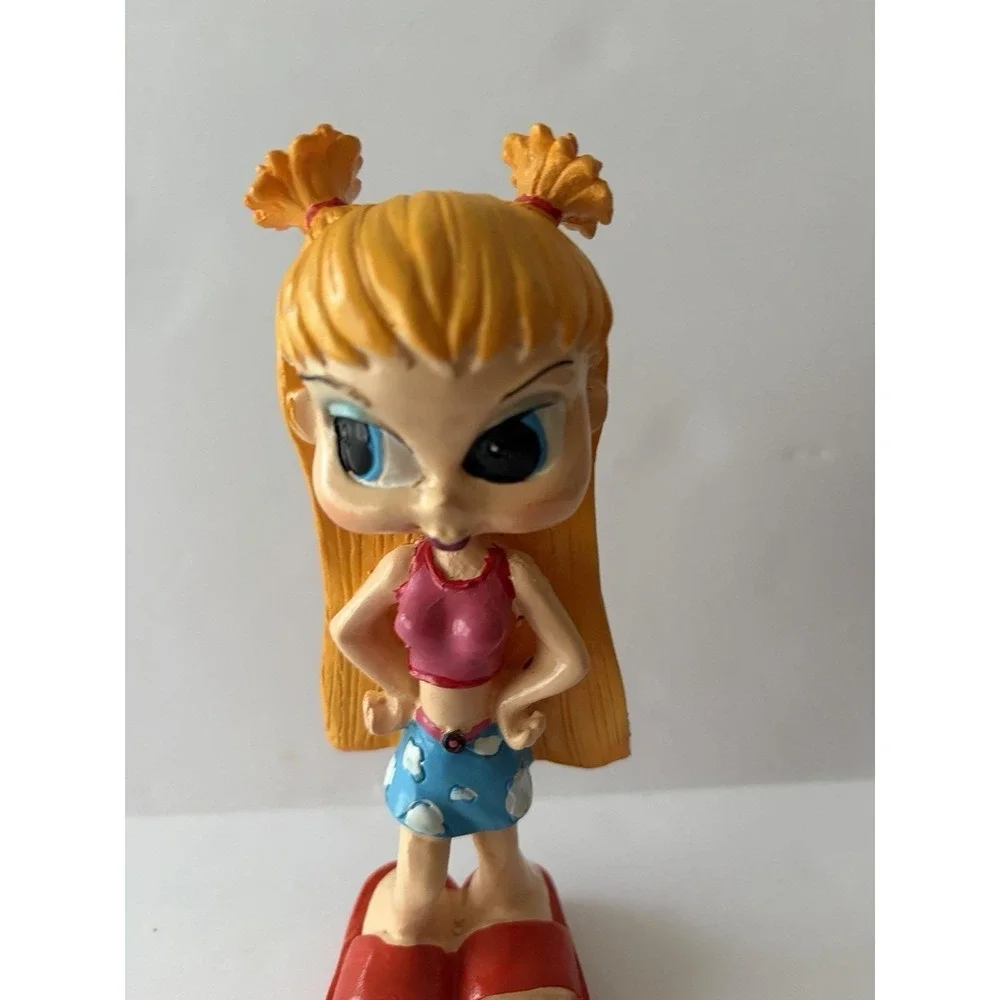 Resin Figurine Sassy Girl Big Eyes Pigtails Pink Top Blue Shorts Flip Flops 6in